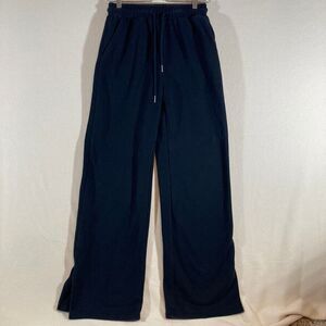 Beige Botany Lounge Pants Sz Small Black Wide Leg Pull On Elastic/Tie Side Vents